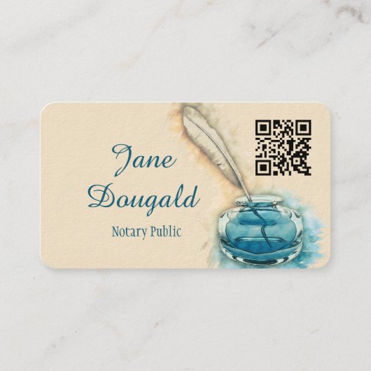 Watercolor Artistic Feather Pen Classic Notary 名刺 (裏面)