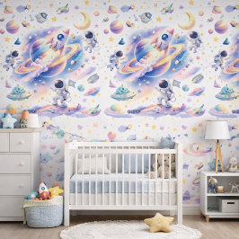 Watercolor Astronaut Galaxy Pattern Space Nursery 壁紙