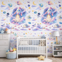 Watercolor Astronaut Galaxy Pattern Space Nursery 壁紙