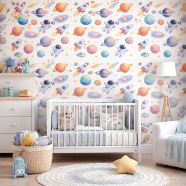 Watercolor Astronaut Galaxy Pattern Space Nursery 壁紙