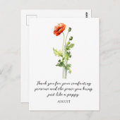 WATERCOLOR AUGUST POPPY BIRTH FLOWER POSTCARD ポストカード (正面/裏面)