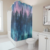 Watercolor Aurora Borealis Forest (3) シャワーカーテン (インサイチュ)