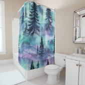 Watercolor Aurora Borealis Forest (4) シャワーカーテン (インサイチュ)