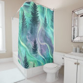 Watercolor Aurora Borealis Forest (5) シャワーカーテン (インサイチュ)
