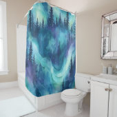 Watercolor Aurora Borealis Forest (7) シャワーカーテン (インサイチュ)