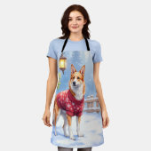 Watercolor Australian Cattle Dog Rustic Garland エプロン (着用した状態)