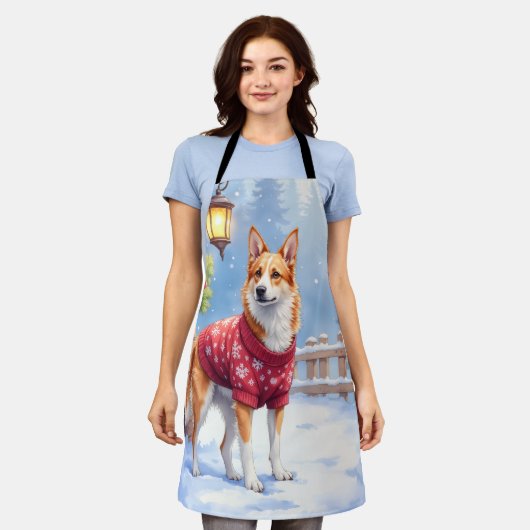 Watercolor Australian Cattle Dog Rustic Garland エプロン (着用した状態)
