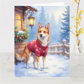 Watercolor Australian Cattle Dog Rustic Garland カード (黄色い花)