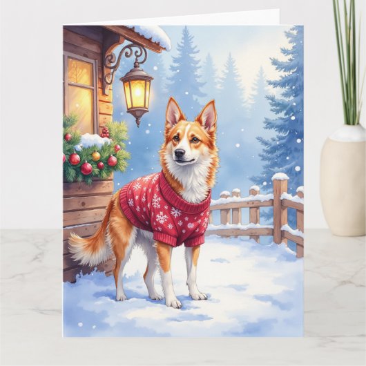Watercolor Australian Cattle Dog Rustic Garland カード (正面)