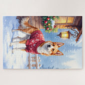 Watercolor Australian Cattle Dog Rustic Garland ジグソーパズル (横)