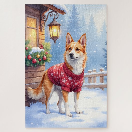 Watercolor Australian Cattle Dog Rustic Garland ジグソーパズル (縦)