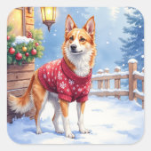 Watercolor Australian Cattle Dog Rustic Garland スクエアシール (正面)