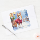 Watercolor Australian Cattle Dog Rustic Garland スクエアシール (封筒)