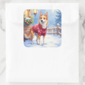 Watercolor Australian Cattle Dog Rustic Garland スクエアシール (バッグ)