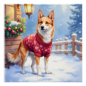 Watercolor Australian Cattle Dog Rustic Garland ポスター (正面)