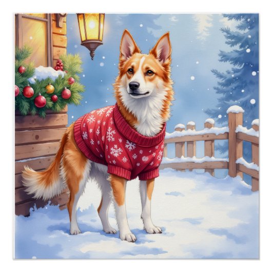 Watercolor Australian Cattle Dog Rustic Garland ポスター (正面)