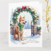 Watercolor Australian Kelpie Countryside Gate カード (黄色い花)
