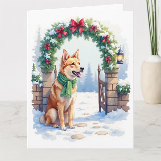 Watercolor Australian Kelpie Countryside Gate カード (正面)