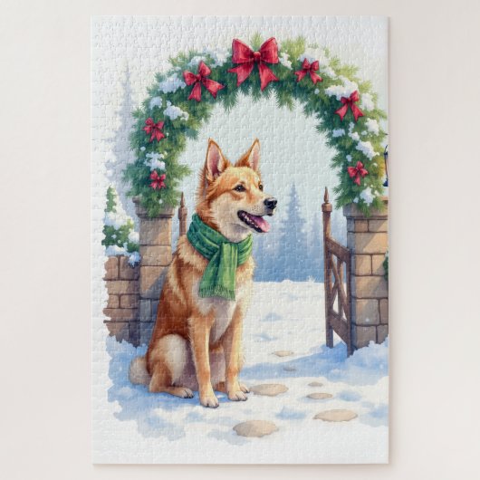 Watercolor Australian Kelpie Countryside Gate ジグソーパズル (縦)