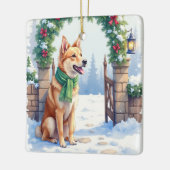 Watercolor Australian Kelpie Countryside Gate セラミックオーナメント (左)