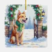 Watercolor Australian Kelpie Countryside Gate セラミックオーナメント (裏面)