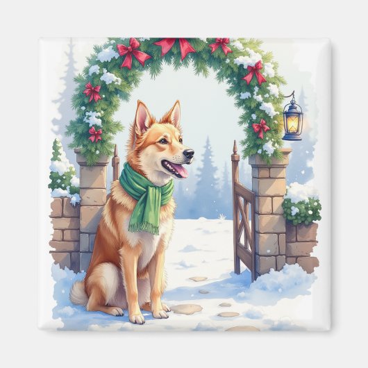 Watercolor Australian Kelpie Countryside Gate マグネット (正面)