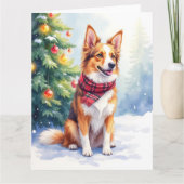 Watercolor Australian Shepherd Glowing Christmas カード (正面)