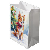 Watercolor Australian Shepherd Glowing Christmas ミディアムペーパーバッグ (裏面アングル)