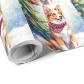 Watercolor Australian Shepherd Glowing Christmas ラッピングペーパー (ロールコーナー)