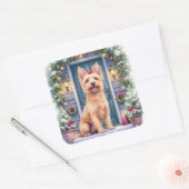 Watercolor Australian Silky Terrier Snowy Doorstep スクエアシール (封筒)