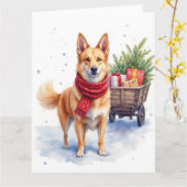 Watercolor Australian Stumpy Tail Cattle Dog カード (黄色い花)
