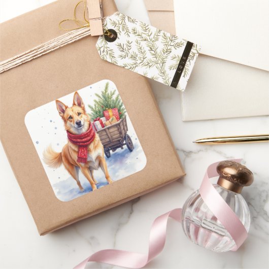 Watercolor Australian Stumpy Tail Cattle Dog スクエアシール (ギフト)