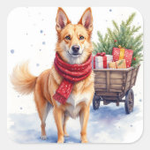 Watercolor Australian Stumpy Tail Cattle Dog スクエアシール (正面)