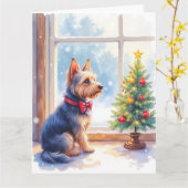 Watercolor Australian Terrier Tabletop Christmas カード (黄色い花)
