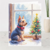 Watercolor Australian Terrier Tabletop Christmas カード (正面)