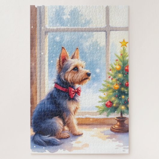 Watercolor Australian Terrier Tabletop Christmas ジグソーパズル (縦)