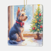 Watercolor Australian Terrier Tabletop Christmas セラミックオーナメント (左)