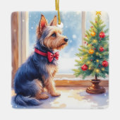 Watercolor Australian Terrier Tabletop Christmas セラミックオーナメント (正面)