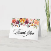 Watercolor Autumn Blooms Fall Wedding サンキューカード (正面)