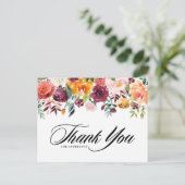 Watercolor Autumn Blooms Fall Wedding Thank You ポストカード (スタンド正面)