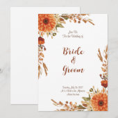 Watercolor Autumn Dahlia Orange Botanical Rustic 招待状 (正面/裏面)