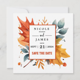 Watercolor Autumn Fall Color Leaves セーブザデート