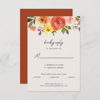 Watercolor Autumn Floral Wedding Response Card 出欠カード