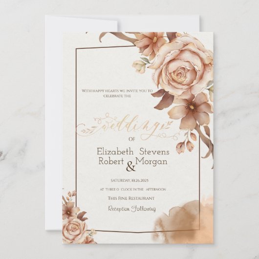 Watercolor Autumn Flowers Frame Wedding  招待状 (正面)