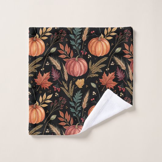 Watercolor Autumn Harvest Pattern ウォッシュタオル (ウォッシュタオル)