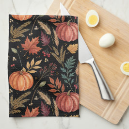 Watercolor Autumn Harvest Pattern キッチンタオル