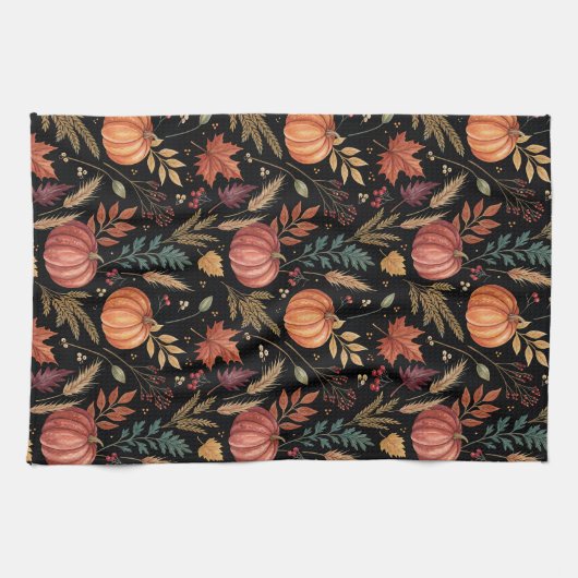 Watercolor Autumn Harvest Pattern キッチンタオル (横)