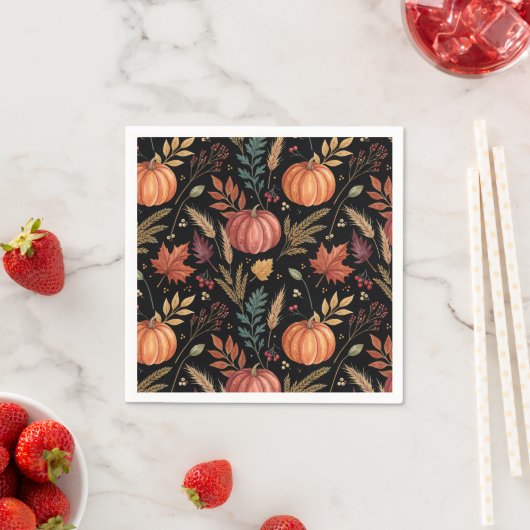 Watercolor Autumn Harvest Pattern スタンダードカクテルナプキン (インサイチュ)