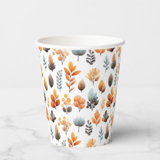 Watercolor Autumn Leaf Pattern Thanksgiving 紙コップ (裏面)