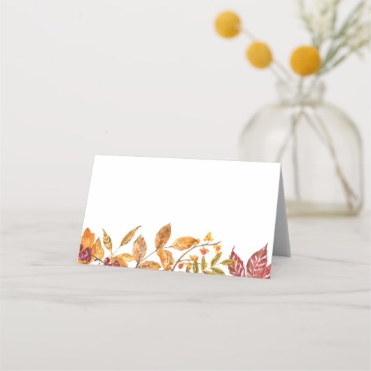 Watercolor Autumn Leaves Fall Wedding Seating プレイスカード (正面)